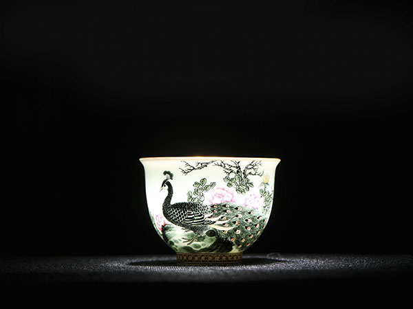 釉下五彩孔雀小杯5800