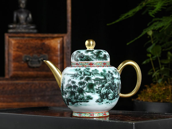 墨绿山水大宫灯壶23800